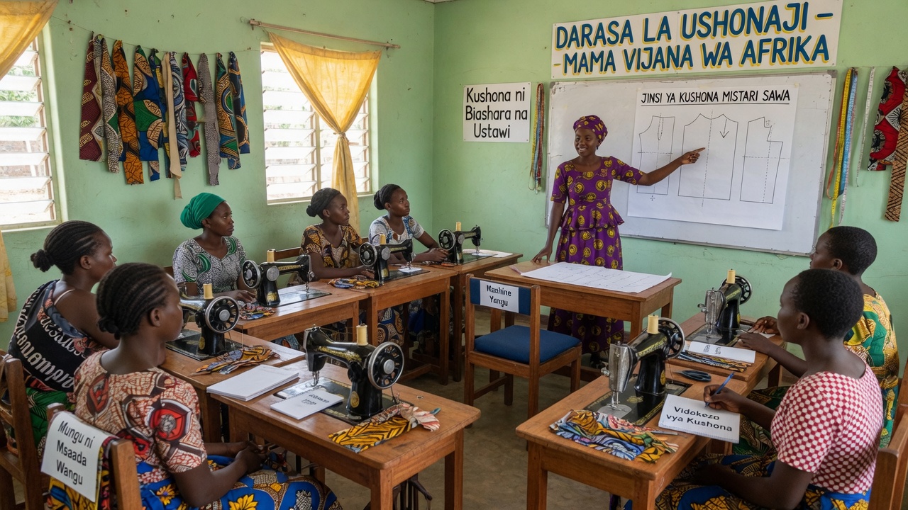 Young Monthers in a Sewing Class in Tanzania
